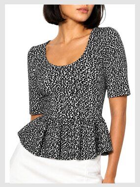 Anthropologie Maeve Peplum Top Leopard Print Scoop Neck XS